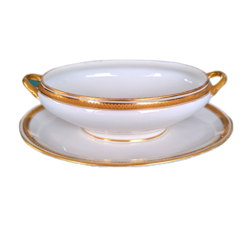Gold and White Handled Serving Bowl